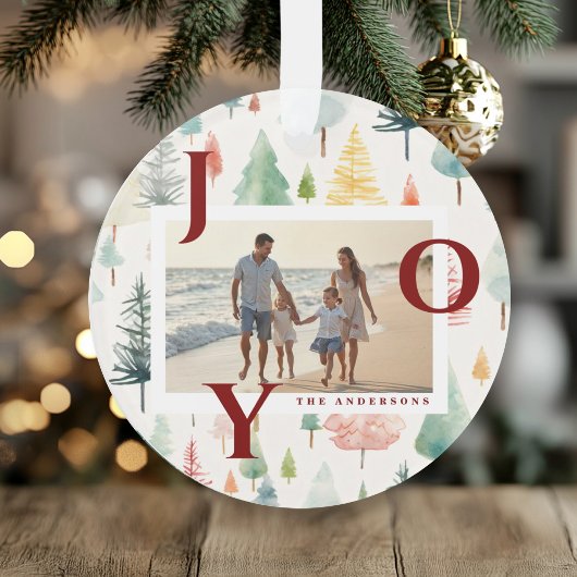 Kerstbomen Pastel Waterverf Rode Vreugde Foto  Ornament