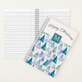 Kerstbomen Patroon Blozend Roze Monogram Notitieboek (Binnen)