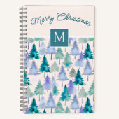 Kerstbomen Patroon Blozend Roze Monogram Notitieboek (Voorkant)