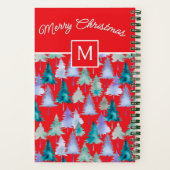 Kerstbomen Patroon Feestelijke rode monogram Notitieboek (Achterkant)