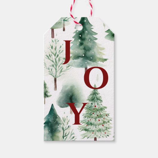 Kerstbomen Patroon Groen Rood Vakantie Cadeau Labe Cadeaulabel (Voorkant)