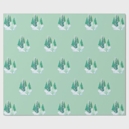 Kerstbomen Patroon op de groene achtergrond Cadeaupapier (Vlak)