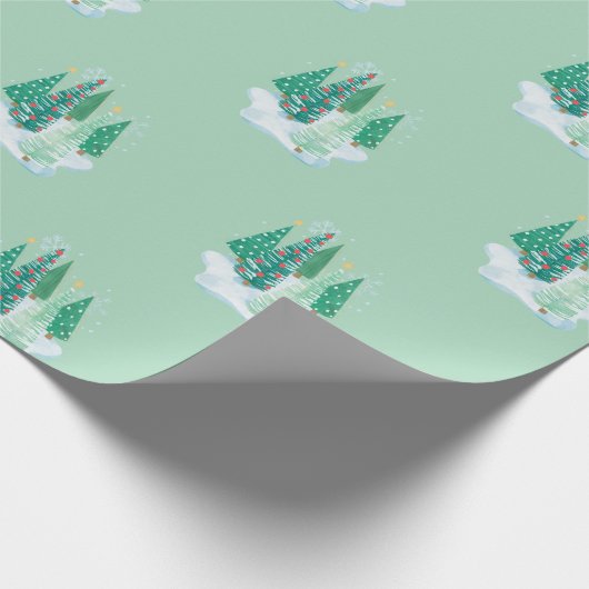 Kerstbomen Patroon op de groene achtergrond Cadeaupapier (Hoek)