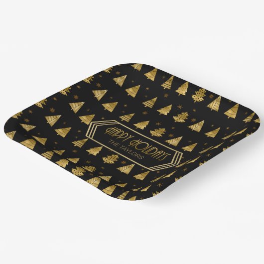 Kerstbomen Pattern Gold ID863 Papieren Bordje (Gebogen)