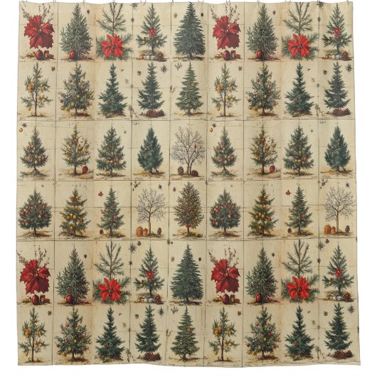 Kerstbomen Poinsettia Elegant Antiek Douchegordijn (Voorkant)