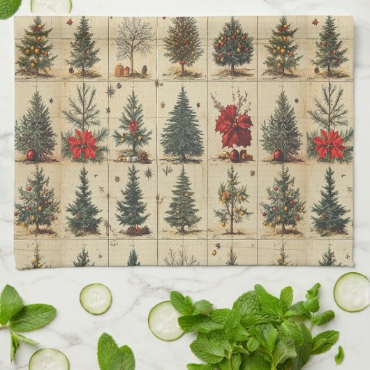 Kerstbomen Poinsettia Elegant Vintage Theedoek (Gevouwen)