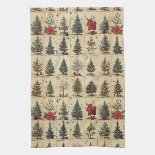 Kerstbomen Poinsettia Elegant Vintage Theedoek (Verticaal)