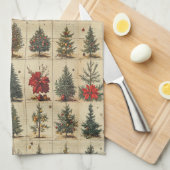 Kerstbomen Poinsettia Elegante Vintage Theedoek (Quarter Fold)