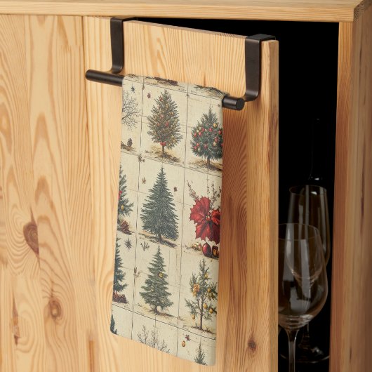 Kerstbomen Poinsettia Elegante Vintage Theedoek (Derde Gevouwen)