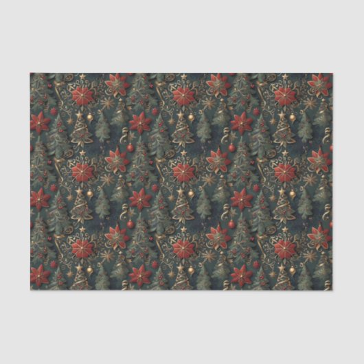 Kerstbomen, poinsettias, sneeuwvlokken, sterren tissuepapier (Voorkant)