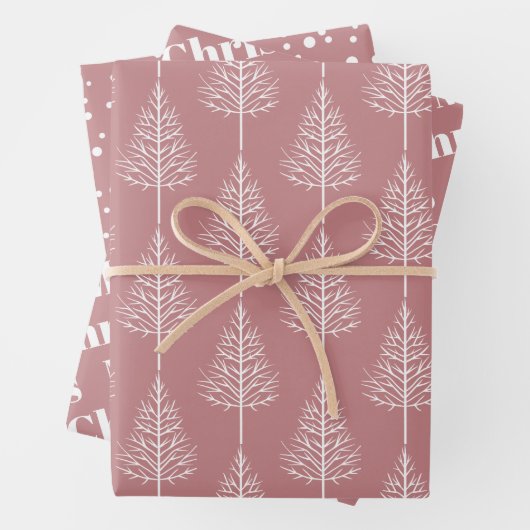 kerstbomen, polka-stippen stoffige roos vakantie inpakpapier vel (In situ)