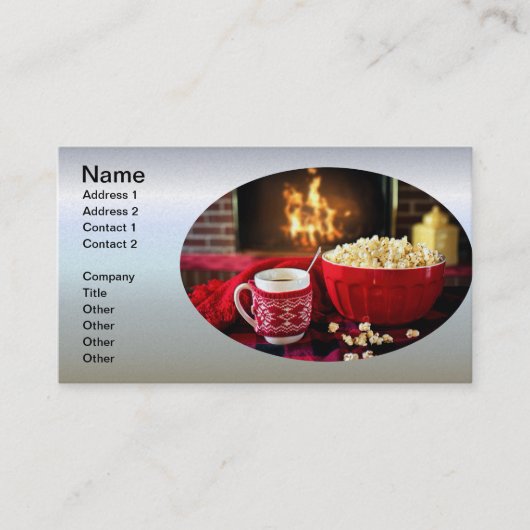 kerstbomen - Popcorn en warme cider Visitekaartje (Voorkant)