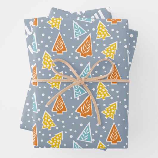 kerstbomen, "pretkerst", stoffig blauw inpakpapier vel (In situ)