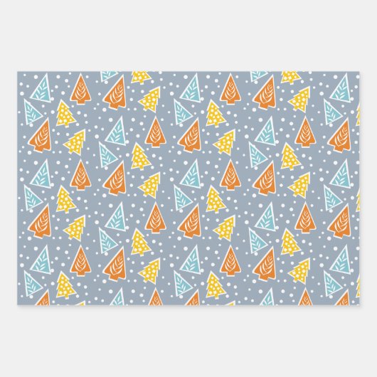 kerstbomen, "pretkerst", stoffig blauw inpakpapier vel (Voorkant)