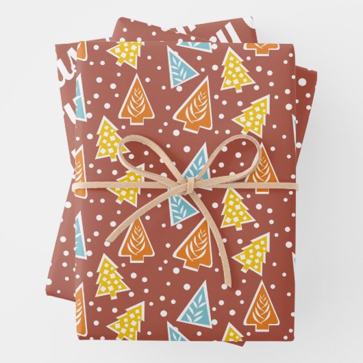 kerstbomen, "pretkerst", terracotta inpakpapier vel (In situ)