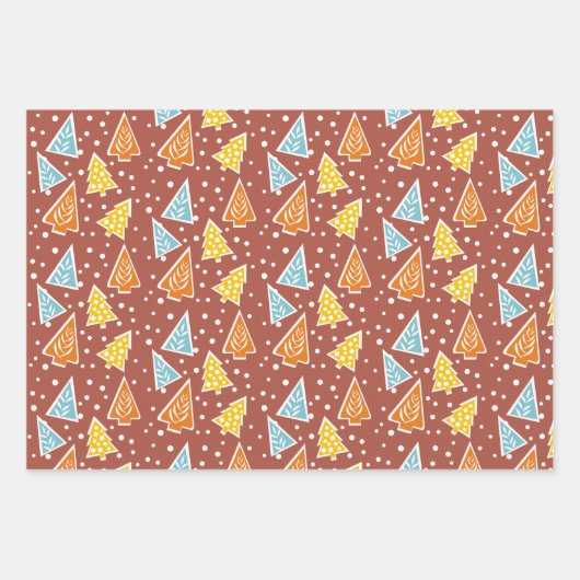 kerstbomen, "pretkerst", terracotta inpakpapier vel (Voorkant)