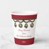 kerstbomen Prettige feestdagen Wreath Personaliser Papieren Bekers (Voorkant)