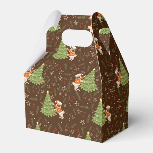 Kerstbomen &pug hondenpatroon aangepaste achtergro bedankdoosjes (Achterkant)