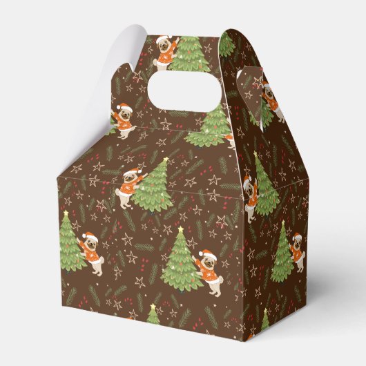 Kerstbomen &pug hondenpatroon aangepaste achtergro bedankdoosjes (Voorkant Zijde)