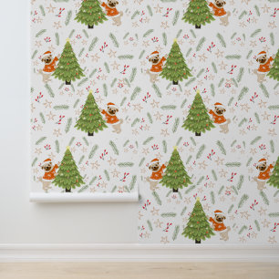 Kerstbomen &pug hondenpatroon aangepaste achtergro behang
