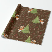 Kerstbomen &pug hondenpatroon aangepaste achtergro cadeaupapier (Uitgerold)