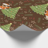 Kerstbomen &pug hondenpatroon aangepaste achtergro cadeaupapier (Hoek)