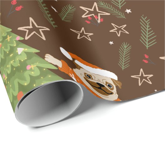 Kerstbomen &pug hondenpatroon aangepaste achtergro cadeaupapier (Rol Hoek)
