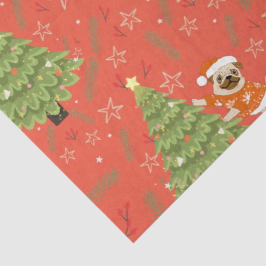 Kerstbomen &pug hondenpatroon aangepaste achtergro tissuepapier (Detail)