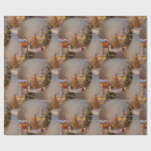 kerstbomen Quaint Village Snow Wereldbol Pattern Cadeaupapier (Vlak)