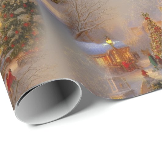 kerstbomen Quaint Village Snow Wereldbol Pattern Cadeaupapier (Rol Hoek)