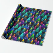 Kerstbomen Regenboog Neon Cadeaupapier (Uitgerold)