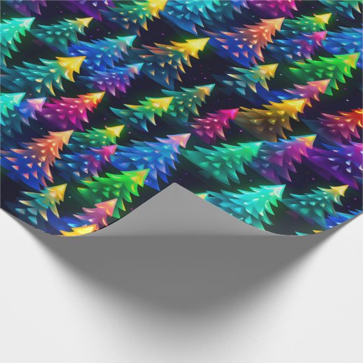Kerstbomen Regenboog Neon Cadeaupapier (Hoek)