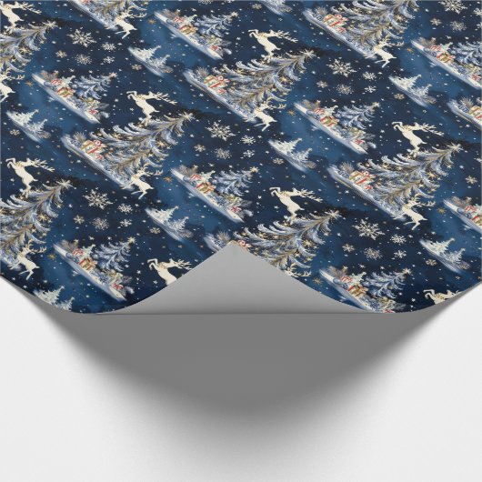 Kerstbomen, rendieren en sneeuwvlokken cadeaupapier (Hoek)