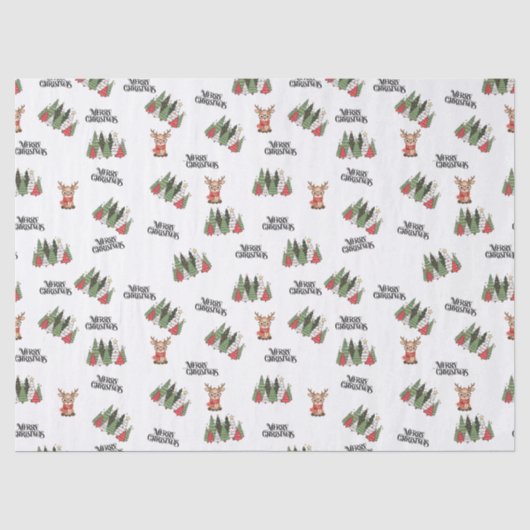 Kerstbomen & Rendieren Inpakpapier Tissuepapier (Voorkant)