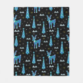 kerstbomen, rendiersneeuwvlokken. Winter illus Fleece Deken (Voorkant)