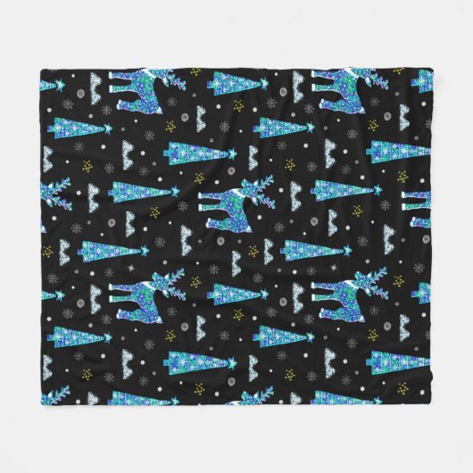 kerstbomen, rendiersneeuwvlokken. Winter illus Fleece Deken (Voorkant (Horizontaal))