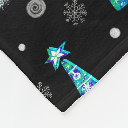 kerstbomen, rendiersneeuwvlokken. Winter illus Fleece Deken (Hoek)