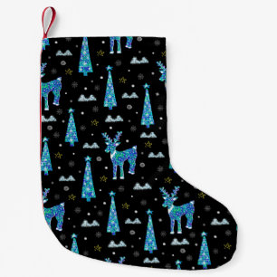 kerstbomen, rendiersneeuwvlokken. Winter illus Kleine Kerstsok