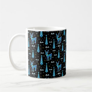 kerstbomen, rendiersneeuwvlokken. Winter illus Koffiemok