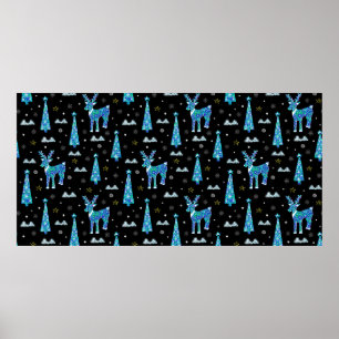 kerstbomen, rendiersneeuwvlokken. Winter illus Poster