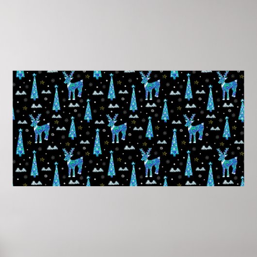 kerstbomen, rendiersneeuwvlokken. Winter illus Poster (Voorkant)