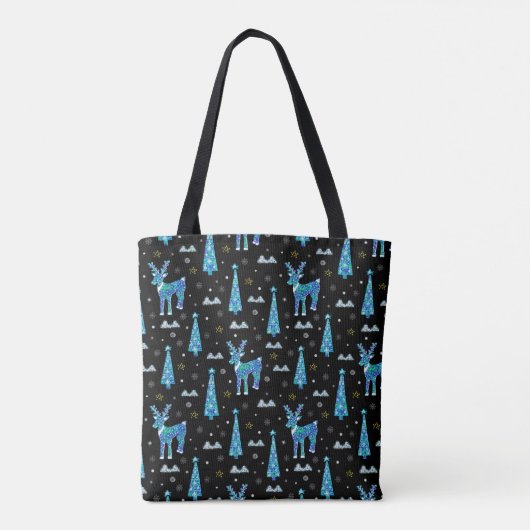 kerstbomen, rendiersneeuwvlokken. Winter illus Tote Bag (Achterkant)
