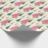 kerstbomen Retro Pink Gold Green Cadeaupapier (Hoek)