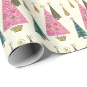 kerstbomen Retro Pink Gold Green Cadeaupapier (Rol Hoek)