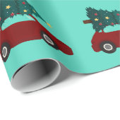 Kerstbomen Rode auto patronen inpakpapier (Rol Hoek)