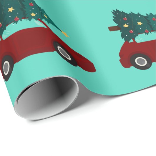 Kerstbomen Rode auto patronen inpakpapier (Rol Hoek)