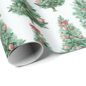 Kerstbomen Rode Strik Versieringen Cadeaupapier (Rol Hoek)