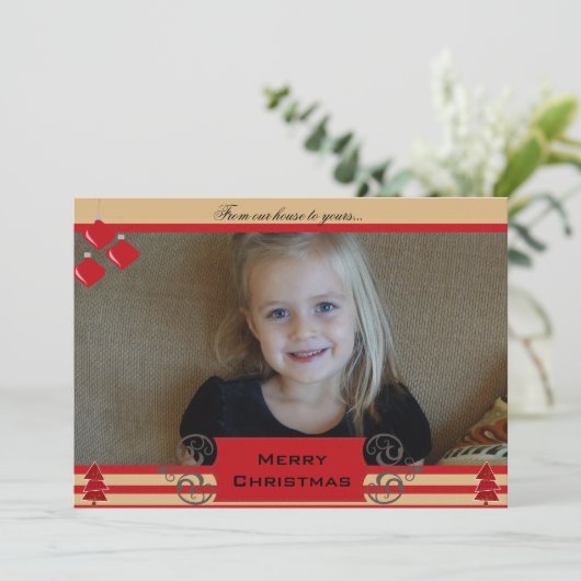 Kerstbomen Rode Stripe Holiday-fotokaart Feestdagenkaart (Staand voorkant)