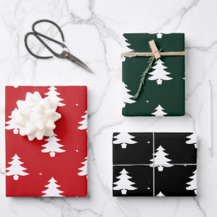 Kerstbomen rood donker dennen groen zwart wit  inpakpapier vel