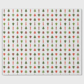 Kerstbomen Rood en Groen op Wit Cadeaupapier (Vlak)